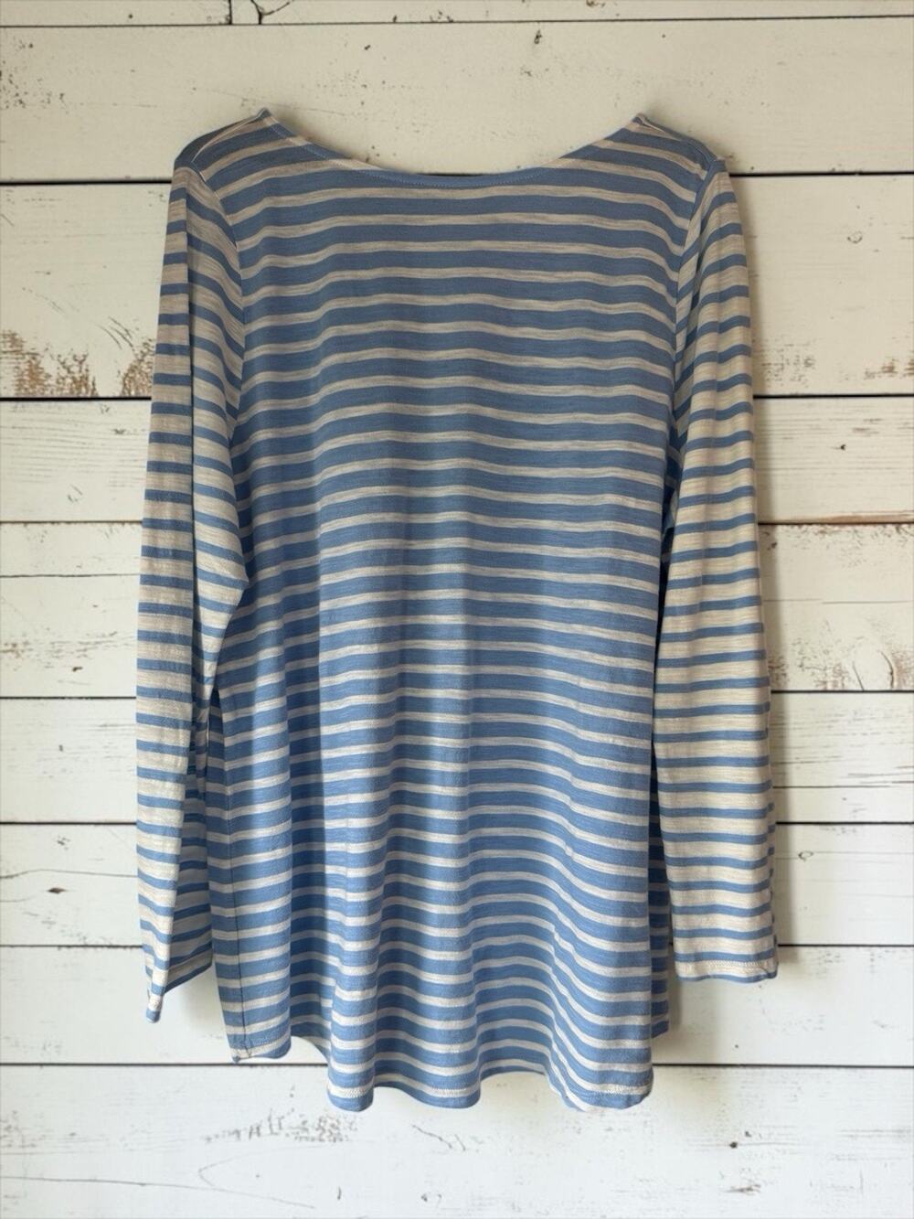 NWT J. Jill Women's Blue White Striped Boat Neck Knit Button Top Cotton Size XL